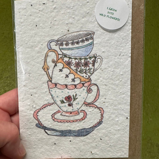 Seed Paper Greeting Card,Teacup Stack Blank