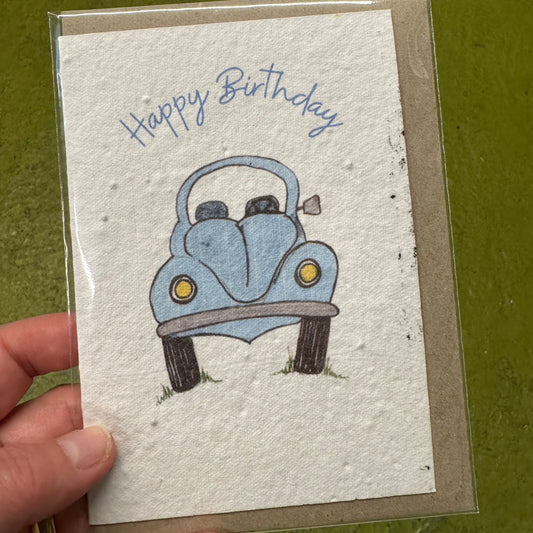 Seed Paper Greeting Card, Happy Birthday Beetle Car