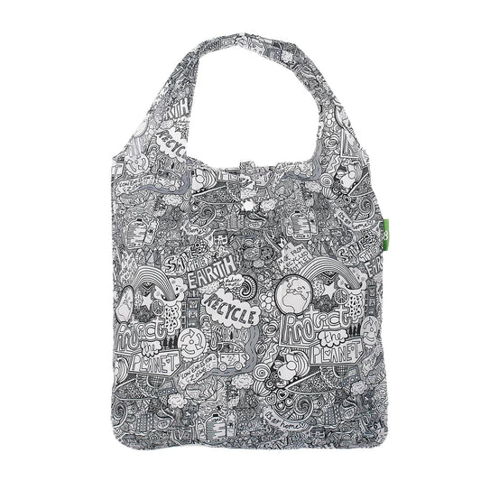Lightweight Foldable Reusable Shopping Bag, Save The Planet B&W
