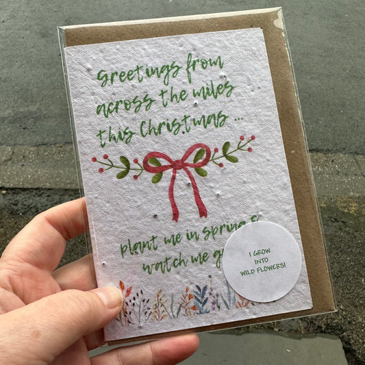 Seed Paper Christmas Card, Greetings From Across The Miles