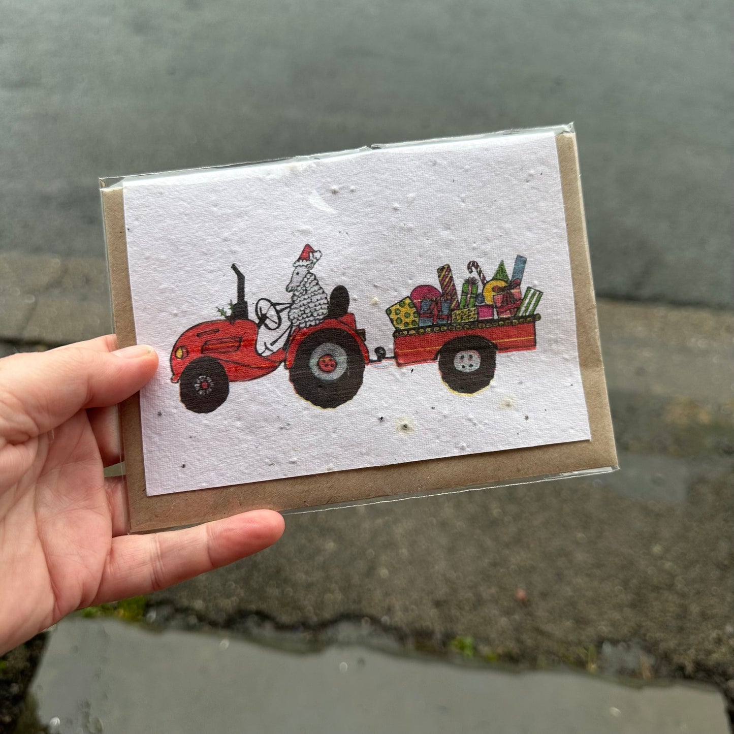 Seed Paper Christmas Card, Father Christmas Tractor