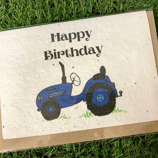 Seed Paper Greeting Card, Happy Birthday Blue Tractor