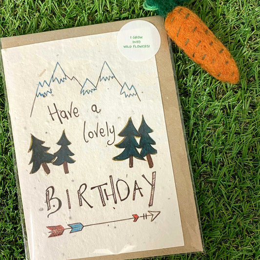 Seed Paper Greeting Card, Mountains & Trees Happy Birthday