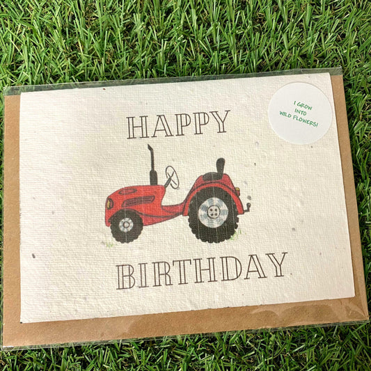 Seed Paper Greeting Card, Happy Birthday Red Tractor