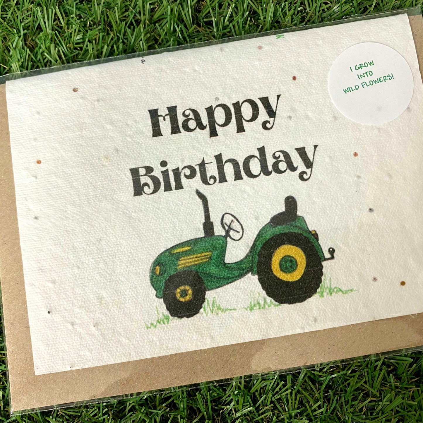 Seed Paper Greeting Card, Happy Birthday Green Tractor