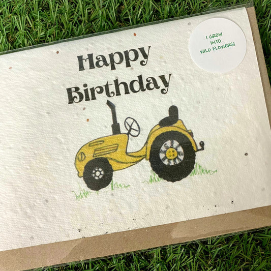 Seed Paper Greeting Card, Happy Birthday Yellow Tractor
