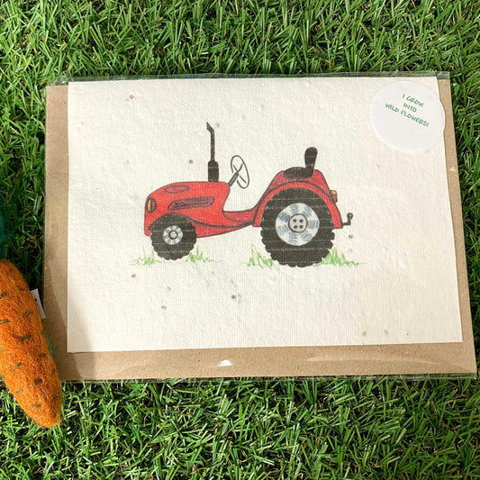 Seed Paper Greeting Card, Blank Red Tractor